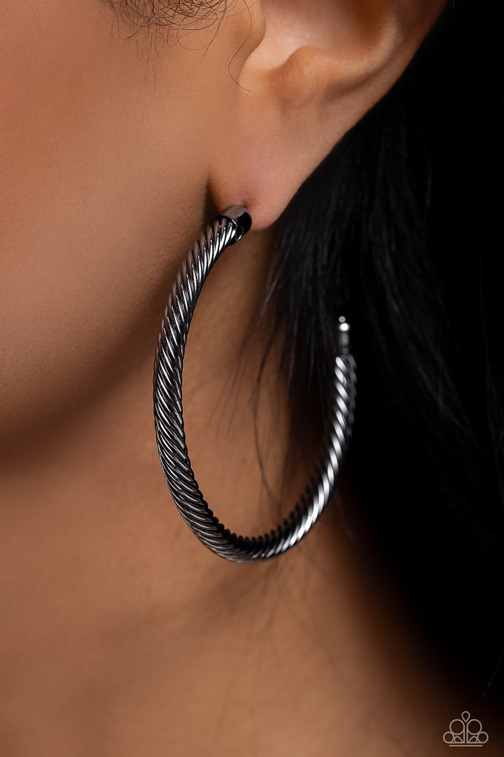 Roped in Radiance - Black Hoop Earring