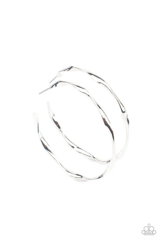 Paparazzi ​Radiantly Warped - Silver Hoop Earring