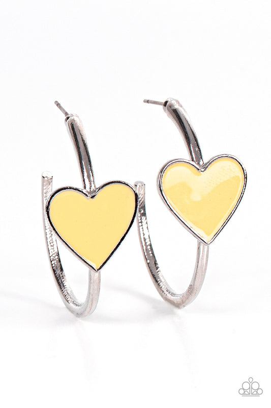 Kiss Up Yellow Heart Hoop Earring