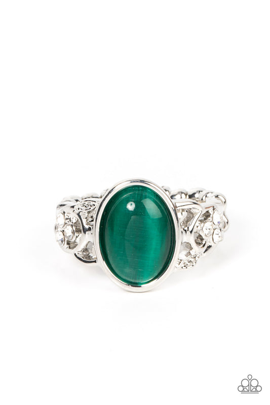 Paparazzi Crystals and Cats Eye - Green Ring