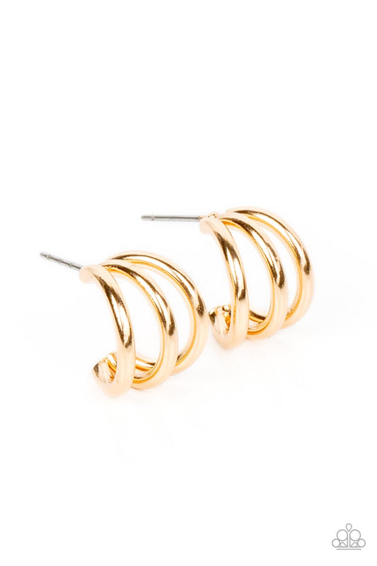 Paparazzi TRIPLE Down - Gold Hoop Earring